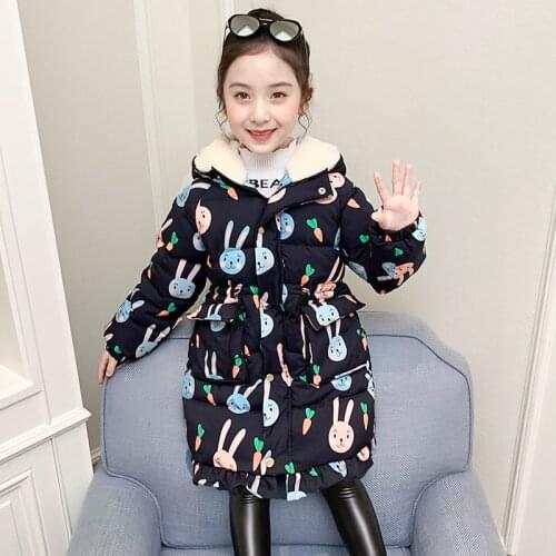 Autumn Winter Girls Children Clothing Rabbit Long Jacket Faux Fur Coat Snowsuit Outerwear Kids Long Sleeve Hooded Coat Parka