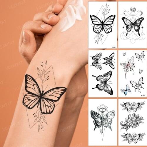 Water Transfer Temporary Tattoo Sticker Butterfly Flower Old School Dark Sexy Flash Tatoo Wrist Neck Fake Tatto For Women Men