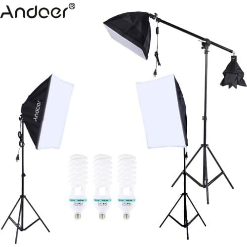 Andoer Professional Photography Photo Studio Lighting Kit with 5500K 135W Bulb Light stand Square Cube Softbox Cantilever Bag