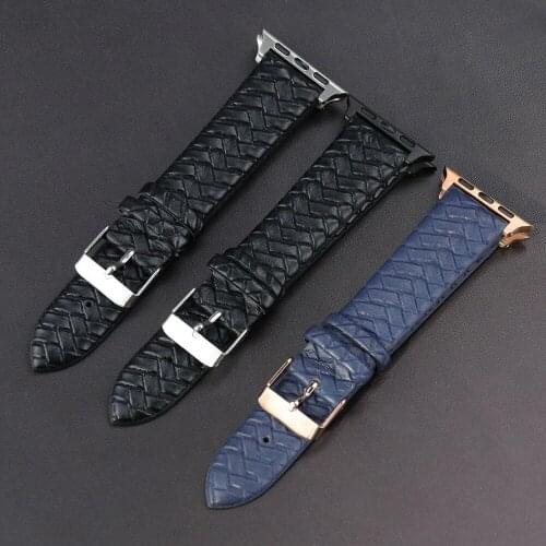 Genuine Leather Watch Band for Apple Watch 38mm 40mm 42mm 44mm Braided Pattern PU Leather Strap for iWatch Series 5 4/3/2/1