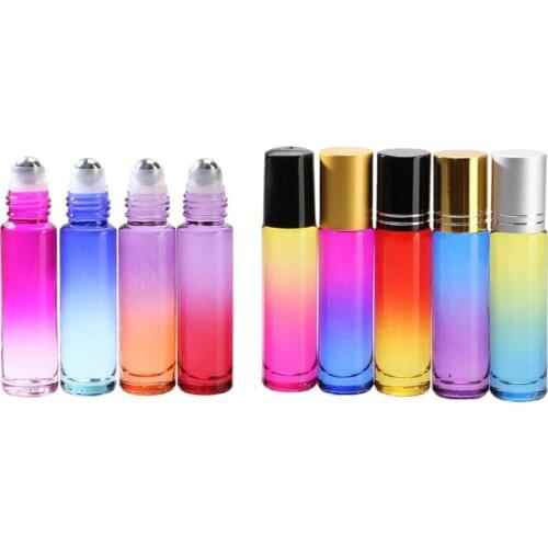 50/100pcs10Ml Transparent Gradient Color Glass Rolling Bead Bottle Cosmetic Perfume Lip Oil Lip Glaze Filling Container