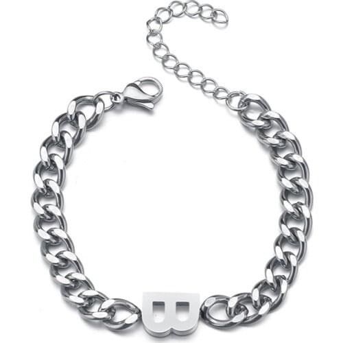 316L Stainless Steel Thick Chain Trendy Mens Bracelet Hiphop Titanium Steel Hip Hop Letter B Bracelet Couple Jewelry