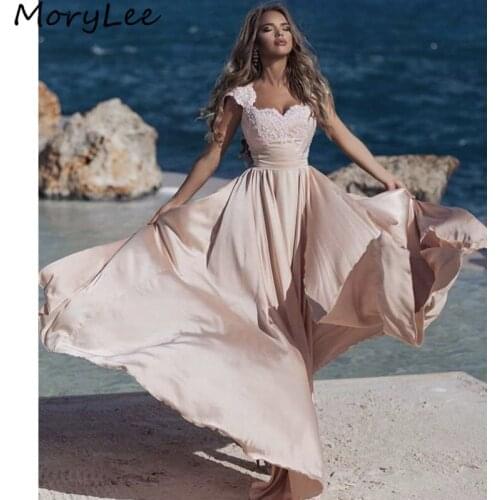 Prom Dresses Sweetheart Cap Sleeves A-Line Spandex Satin Lace Applique Prom Dresses With Zipper Back vestidos de fiesta de noche