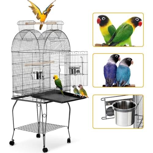 Bird Cage Iron Bird Parrot Cage Play Top Macaw Cockatoo Parakeet Cage + Stainless Steel Bowl & Lockable Wheels Bird Home jaulas