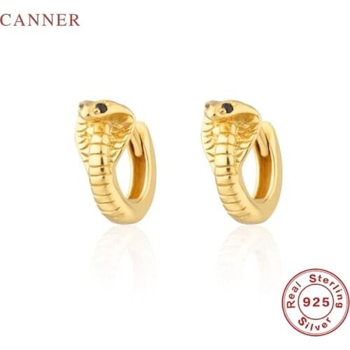 CANNER Earrings For Women Real 925 Sterling Silver Black Diamond Cobra Earrings Hoops Zircon Diamond Korean Silver Gold Jewelry