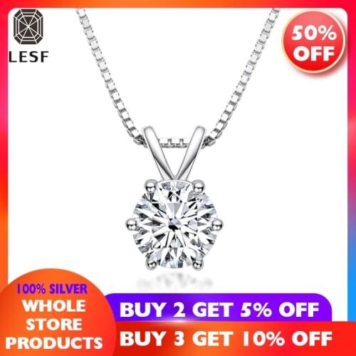 Woman Gifts 925 Silver Moissanites Necklace 1 Carat Gemstone 6 Claws Design Fine Engagement LESF Jewelry
