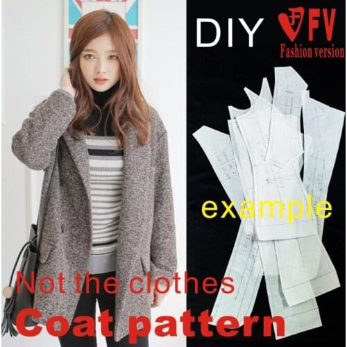 Korean style drop shoulder lapel womens overcoat sewing drawing 1:1 clothing DIY pattern BFY-64