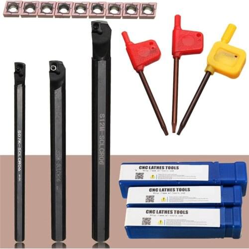 1pcs S07K-SCLCR06+1pcs S10K-SCLCR06+1pcs S12M-SCLCR06 Lathe Holder Turning Tool Boring Bar 7/10/12mm + 10pcs CCMT0602 Inserts