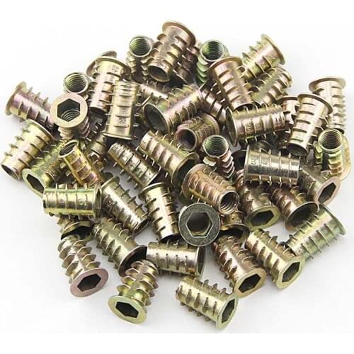 10Pc Metal Hexagon Hex Socket Head Embedded Insert Nut M4 M5 M6 M8 E-Nut for Wood Furniture Inside and Outside Thread Zinc-alloy