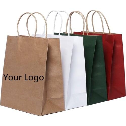 10 Pcs Custom Logo Kraft Bags Gift Paper Packing Bag Craft Packaging Personalization business Shopping Clothes package Bags