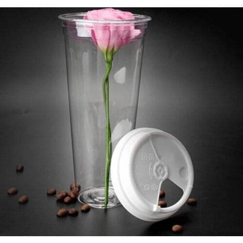 100 pcs Disposable 90 caliber drink cup high transparent PET injection cup hard fruit tea 700ml milk tea cup customised