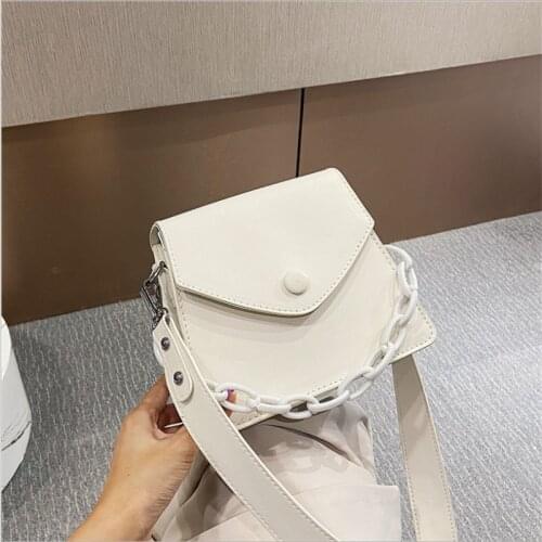 2021 solid color thick chain small PU leather womens messenger bag summer Double Shoulder Messenger Bag womens handbag