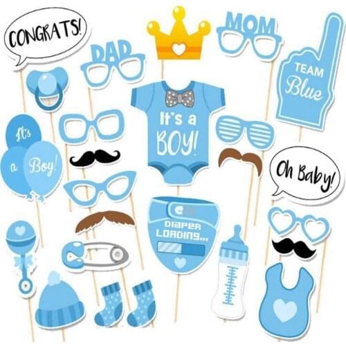 25pcs/set Its a Boy or Girl Photo Props Mom Dad Oh Baby Shower Photobooth Decor Prop Gender Reveal Party Decoration Supplies