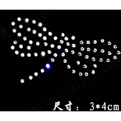 30piece/lot DIY dragonfly hotfix rhinestones heat transfer design iron on motifs patches, 3x4cm, rhinestone applique