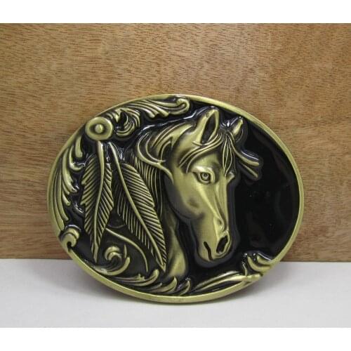 BuckleClub retro western horse head jeans gift belt buckle FP-02209-1 antique brass finish for men 4cm width loop drop shipping