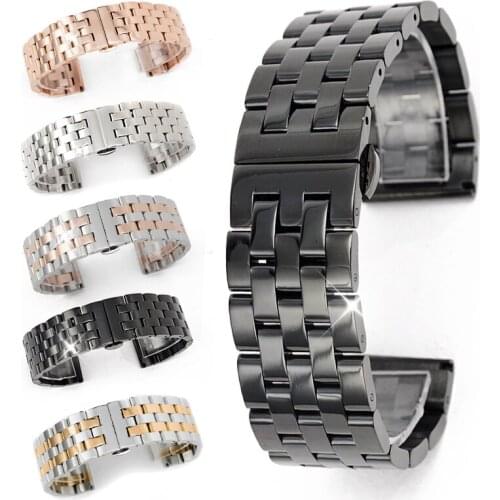 20-26 mm Black/Silver Stainless Steel Watcbands Solid Link Metal Replacement Strap For Men Women Bussiness Wristwatches