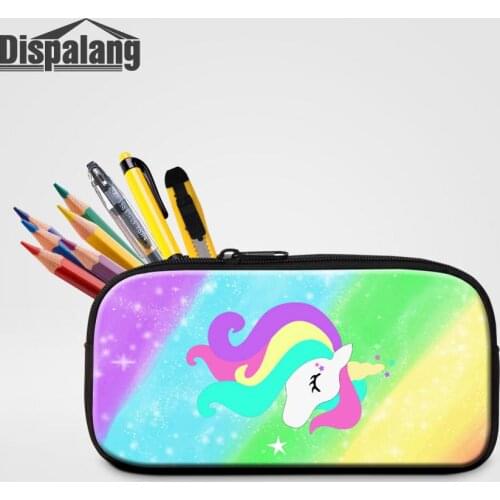 Dispalang 3D Printing Unicorn Rainbow Pencil Case For Boys Girl Mini Zipper Pen Bag Box Women Portable Cosmetic Cases Makeup Bag