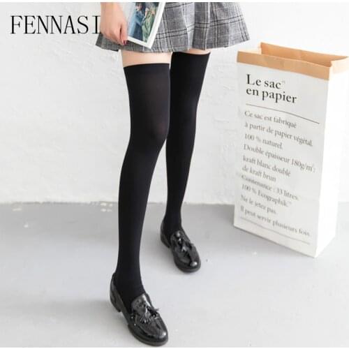 FENNASI Womens Over Knee White Stockings Cute School Girl Thigh High Stockings Nylons Lady Black Kawaii Knee High Stockings