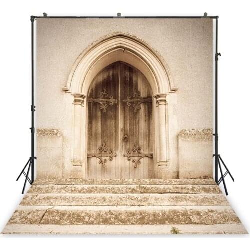 Religious Backdrops Vintage Old Church Wood Door Stone Step Background Photocall Photo Studio Photo Shoot Portrait Wallpaper