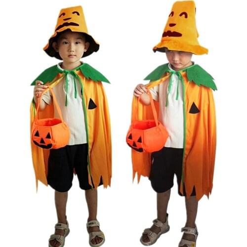 Chidren Halloween Cape for Kids Boys Girls Party Play Fancy Dress Up Pumpkin Cloak Cape with Hats Novelty Cosplay Costumes