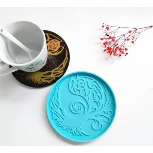 Coaster Mold Round Non Stick Soft Tree Coaster Epoxy Cup Mat Casting Silicone Mould for Craft DIY