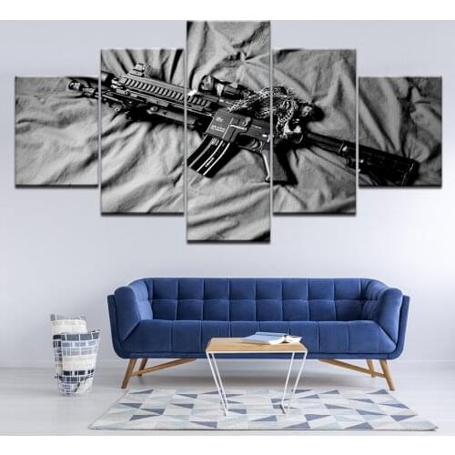 Canvas Painting White and black gun picture 5 Pieces Wall Art Painting Modular Wallpapers Poster Print Home Decor