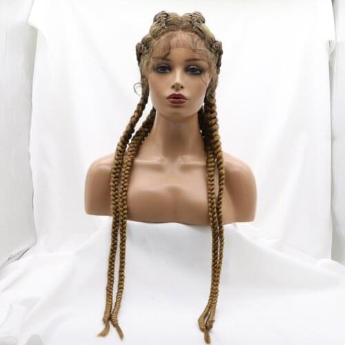 Brown 4 Twist Braid Lace Front Wigs Long Brown Mix Black with Baby Hair Heat Resistant Fiber Synthetic Daily Wigs for Women 30