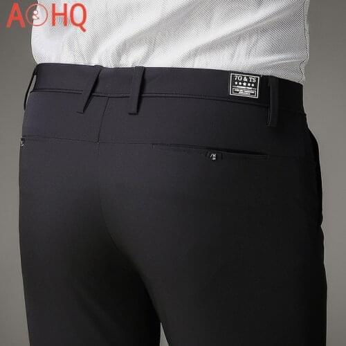 Suit Pants Summer Thin Formal Business Dress Pants Slim Polyester Stretch Men Trousers Office New