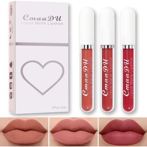 3pcs/set Matte Velvet Lip Gloss Smooth Waterproof Long Lasting Non-stick Cup Lipstick Waterproof Not Dry Lip Makeup