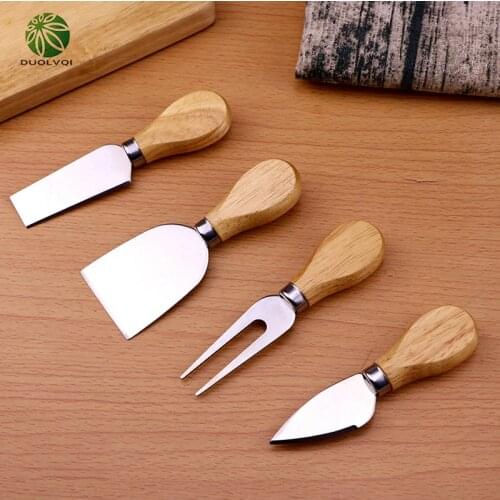 3/4pcs Set Cheese Knives Butter Pizza Cutting Tools With Wood Handle Cheese tools rebanador de queso en stainless steel