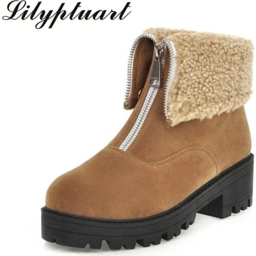 2019 new plus velvet short boots womens thick bottom winter front zipper boots in thick with warm cotton boots snow boots