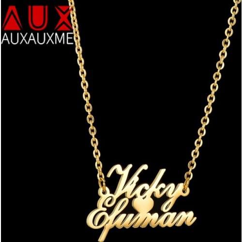 Auxauxme Personalized Couple Name pendants necklaces Girl Boy Necklace Custom Love heart necklace For Girlfriend Birthday gifts