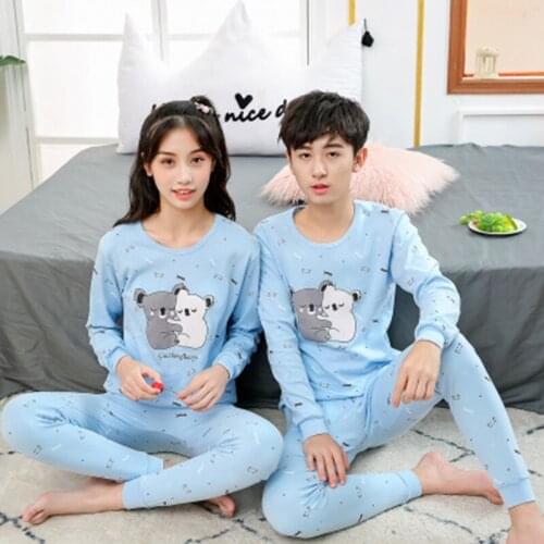 New Teens Girls Boys Pajamas Sets Long Sleeve Cotton Sleepwear Cartoon Animal Kids Pyjamas Pijamas for Children Clothes 9-19Year