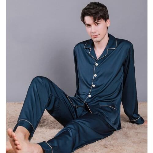 Men Summer Ice Silk Sleepwear Thin Breathable Pajama Sets Noble Solid Color Silk Pajamas Comfort Satin Pajama Male Casual Pijama
