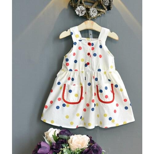 Baby Girls Dress with Colorful Dot Pattern Printing Summer Dress with Pocket