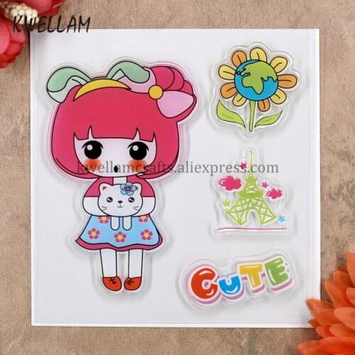 Sunflower Cat CUTE Girl Scrapbook DIY photo cards rubber stamp clear stamp transparent stamp 10.5x10.5cm KW8031521