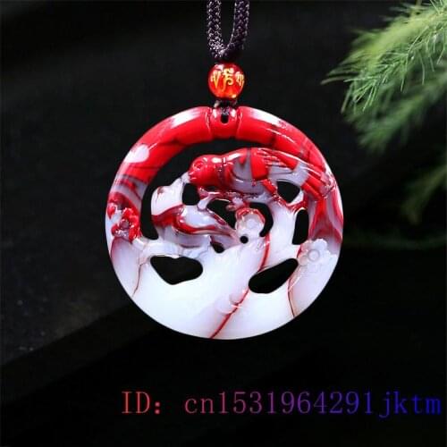 Jade Bird Pendant Amulet Necklace Carved Red White Lovebirds Jadeite Natural Fashion Jewelry Double sided Chinese Charm Gifts