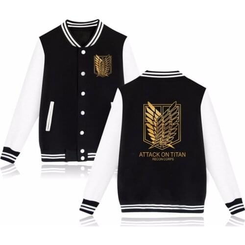 Hot Comic Attack On Titan Recon Corps Baseball Jacket Unisex Hoodies Sweatshirt Eren cosplay Costumes hoodie Coat Plus Size