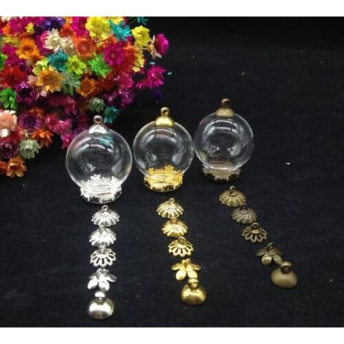 100pcss 25*15mm Transparent glass globe crown base beads cap glass vial pendant bottle dome terrarium vase diy jewelry accessory