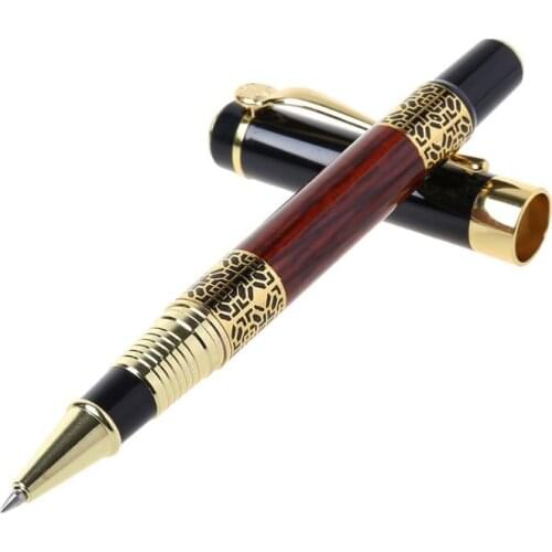 27RA Luxury Metal Ballpoint Pen Imitation Wood Emboss Pattern Rollerball Pen Office School Stationery