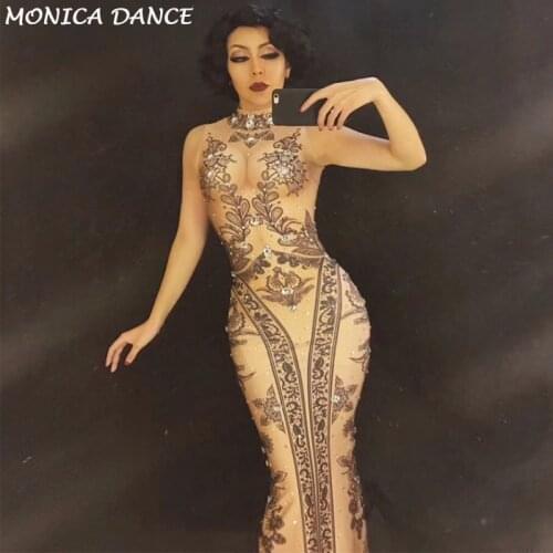 Stage Long Skirt Black Flower Sparkling Crystals Women Dressy Nightclub Party Bling Women Dj Outfit Birthday Celebrate Clothing