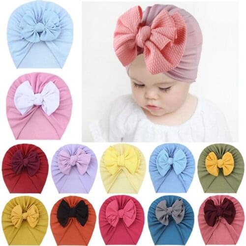 Big Bow Baby Hat for Girls Princess Nylon Beanie Baby Elastic Toddler Kids Turban Hats Infant Girl Cap