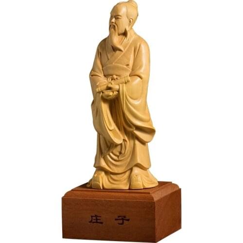 19cm Chuang tzu Sculpture Zhuangzi Wood Carving Chinese Historical Figures Hand Carved Solid Wood Small Ornament Man Gift
