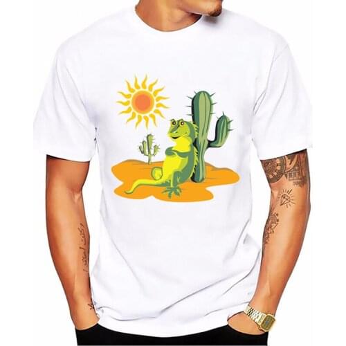 Funny T Shirt Mens T-Shirts Dinosaur And Cactus Printed Male Summer Top White Short Sleeve Casual T Shirt Homme Camisetas