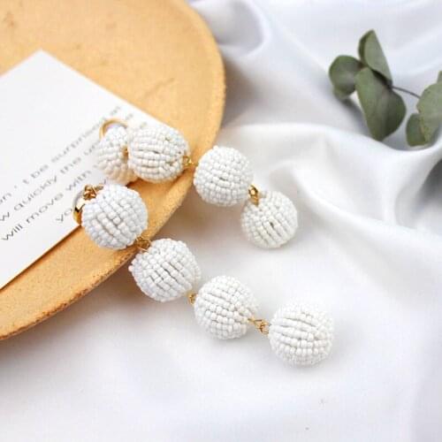 White Color Beads Pearl Imitation Pearls Ball Long Drop Earring 2019 Korea Fashion Simple Drop Earring For Women Party Wedding