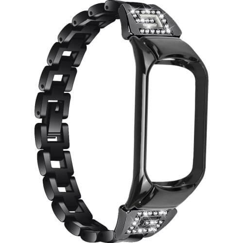 Luxucy Women Rhinestone Strap Fashion Stainless Steel Replacement Strap For Xiaomi Mi Band 4 / 3 G Shape Wristband Strap