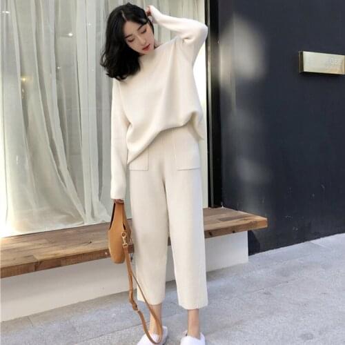 Women Sweater Two Piece knitted Sets Slim Tracksuit 2019 Autumn winter Fashion Sweatshirts Sporting Suit Female