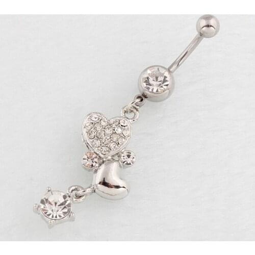 New Fashion Cute Double Heart Dangle Belly Ring for Women Sexy Body Piecing Jewelry