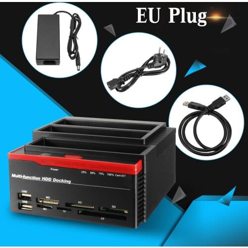 1 Set Multifunctional 2.5/3.5" External Dual SATA IDE HDD Hard Drive Docking Clone Card Reader USB 3.0 3 Bay Docking Station