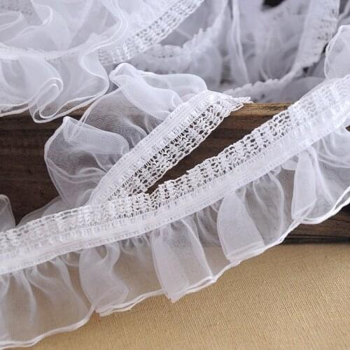 1M High Quality Lace Fabric Organza 4cm Ribbon Elastic Lace Collar White Lace Fabric For Dresses DIY Sewing Guipure Craft KG01